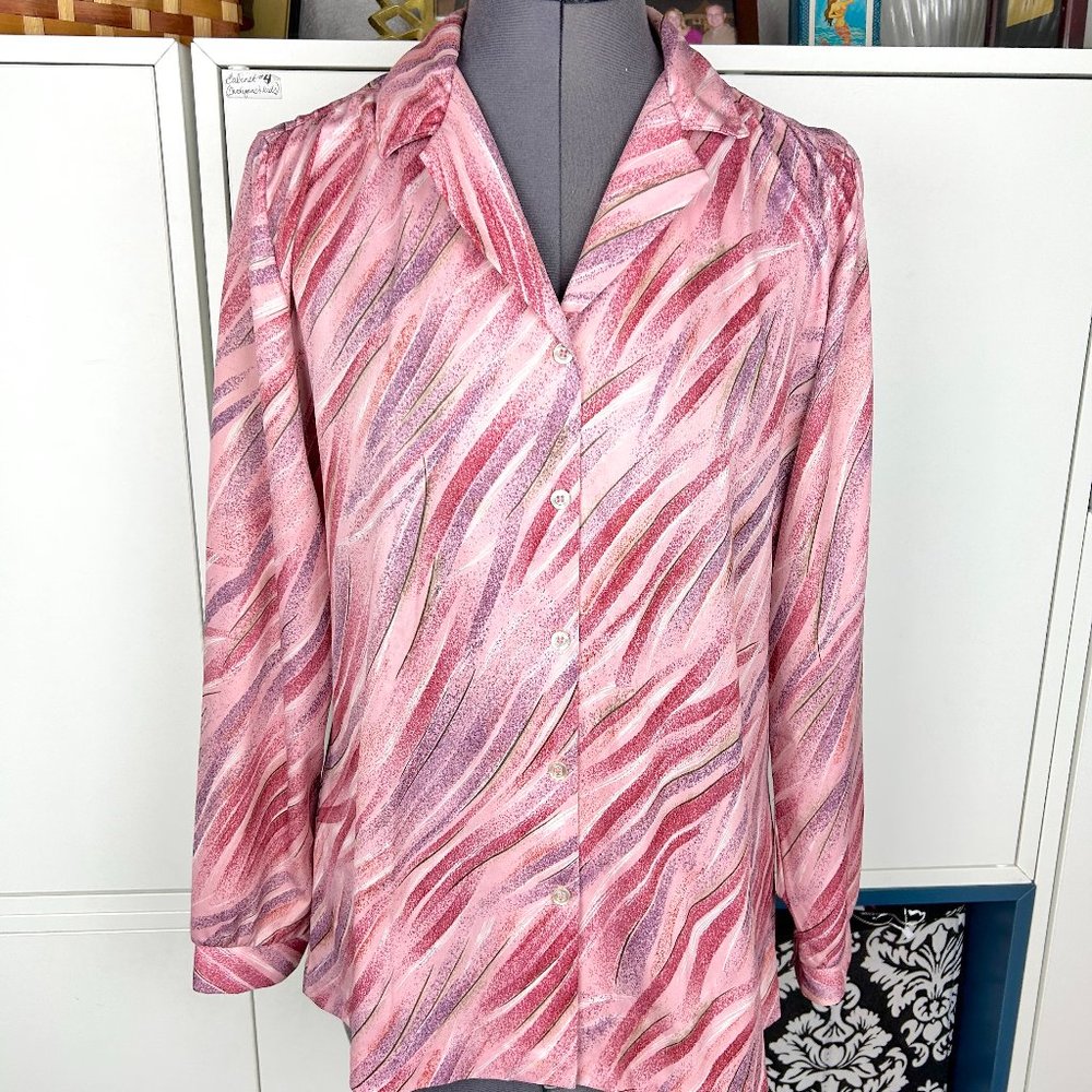 1970's Pink Patterned Button Down Blouse
